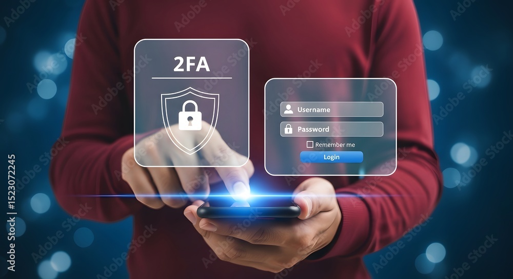 Poster secure online login two factor authentication mobile app protection privacy safety technology