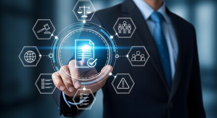 Businessman Approves Digital Document Compliance Legal Tech Audit Risk Management