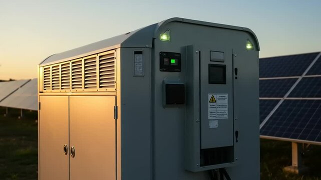 Outdoor electrical enclosure with solar panels in the background