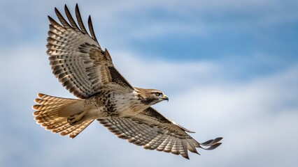 Fototapeta premium Soaring Red-tailed Hawk Against a Clear Sky