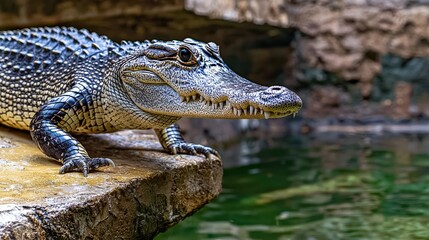 Obraz premium Crocodile close-up wildlife sanctuary animal photography natural habitat detailed perspective wildlife conservation