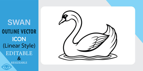 Elegant Swan Floating Gracefully on Water Outline Illustration