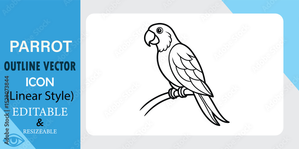 Aufkleber linear style vector icon of a parrot perched on a branch. black outline, simple design, editable and