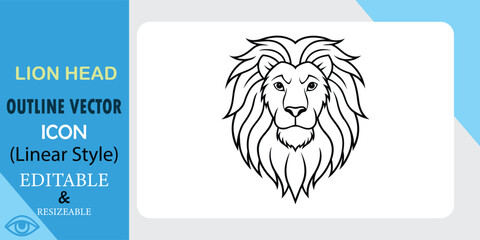Lion Head Outline Vector Icon Linear Style, Editable, Resizable