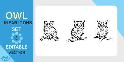 Owl Linear Icons Set With Editable Vector File Format