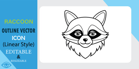 Black and white linear style raccoon head vector icon. Simple, clean design. Editable and resizable for various uses.
