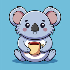 Cute Koala Hugging Coffee Cup – Flat Cartoon Vector Icon Illustration of Animal and Drink Concept Isolated
