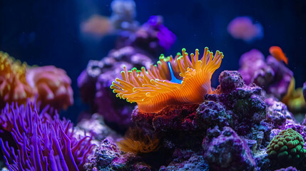 Fototapeta premium Explore underwater world vibrant aquarium coral reef fish anemone marine life biodiversity ecosystem beauty