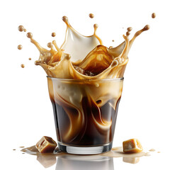 Dynamic Close Up Of Transparent Cup Filled With Iced Coffee