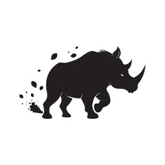 Rhinoceros Charging Through Dry Grass Silhouette