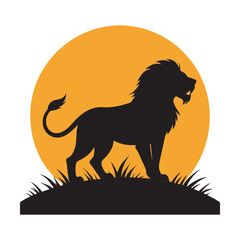 Roaring Lion On Savannah Silhouette Vector