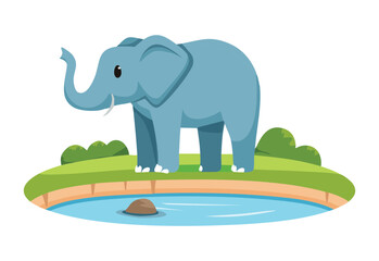 Naklejka premium Blue Elephant Standing By Water Pond