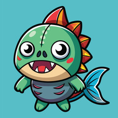 Cute Zombie Fish Cartoon Icon – Flat Vector Illustration of Undead Animal for Halloween or Holiday Theme