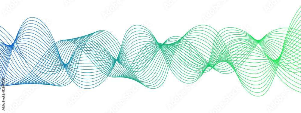 Aufkleber Abstract wave design with a series of flowing, overlapping sinusoidal curves in a gradient. Clean white background, with wave line with sense of motion and fluidity. Sound waves or light frequencies