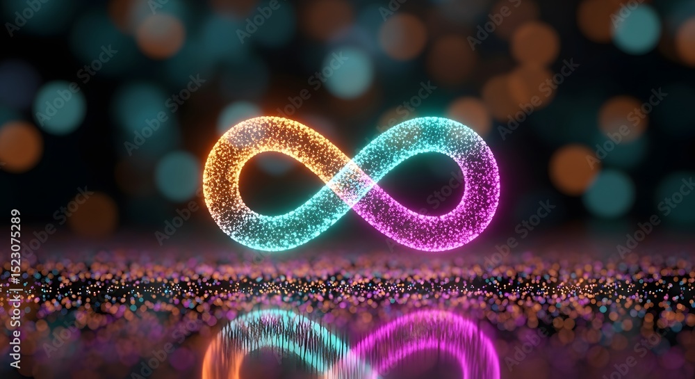 Poster glowing infinity symbol abstract art with sparkling lights background perfect for technology concept