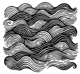 Hand-drawn Ocean Wave Pattern in Black and White