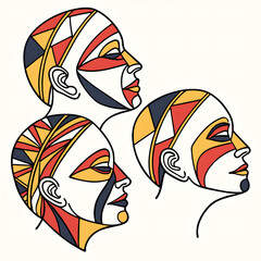 Intricate Tribal Faces: A Colorful Graphic Design