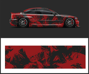 Red and Black Abstract Car Wrap Design for Racing