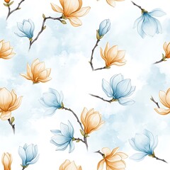 Watercolor magnolia flower pattern seamless floral background spring blossom elegant design textile wallpaper art