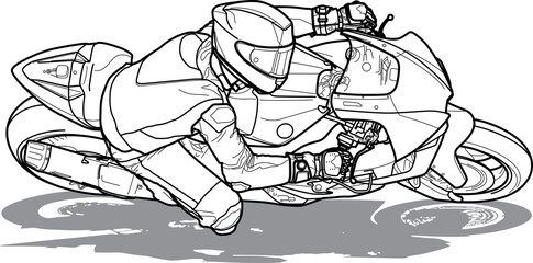 Motorcycle racer rally biker britva moto - single line drawing PNG transparent background illustration