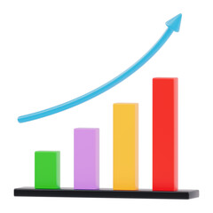 business chart with arrow 3d icon in cartoon plastic style minimal isolated on transparent white background, clipping path
