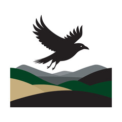 Crow Flying Above Farmland Field