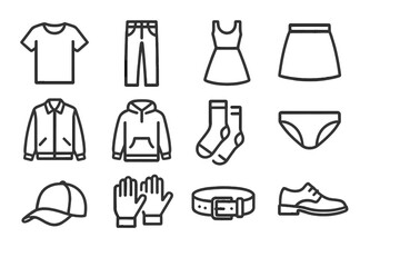 Minimalist icons of clothing and accessories on dark background