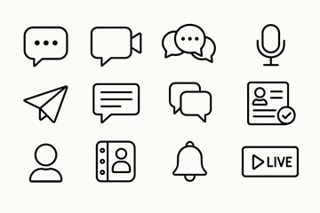 Communication icons set: messaging, video, audio, notification, profile, live