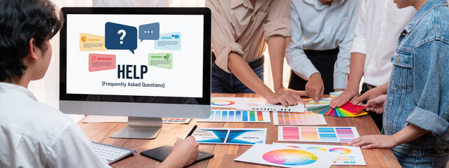 Help screen on the website provide answer to FAQ frequently asked question brisk with knowledge...