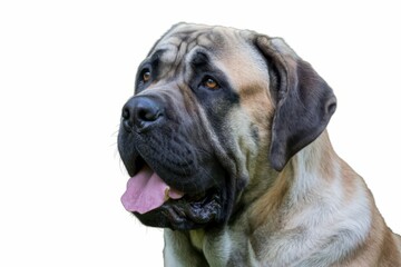 Ravishing adorable English mastiff dog portrait on white isolated background. isolated, white background