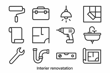 Interior renovation tools and icons for home improvement projects