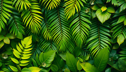 Lush emerald palm fronds. Vibrant leafy green backdrop. Tropical forest with dense greenery., Paper Cutout style. White tone