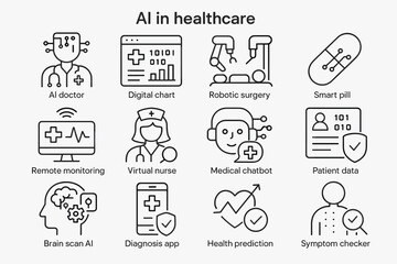 Fototapeta premium Ai transformations in healthcare: robotic surgery, smart pills, virtual nurse, medical chatbot