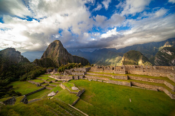 Machu Picchu, Incas Empire Lost Capital City, Ancient Temple Buildings on Terrace Walls in Andes Sacred Valley, Huayna Picchu Mountain Peak, Peru