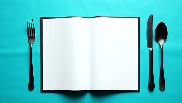 blank book with fork and knife