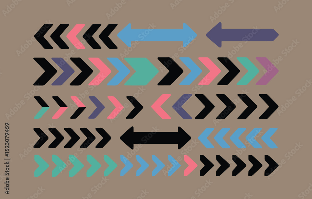 Poster collection of colorful and bold arrow symbols set various directional arrows different colors arrows
