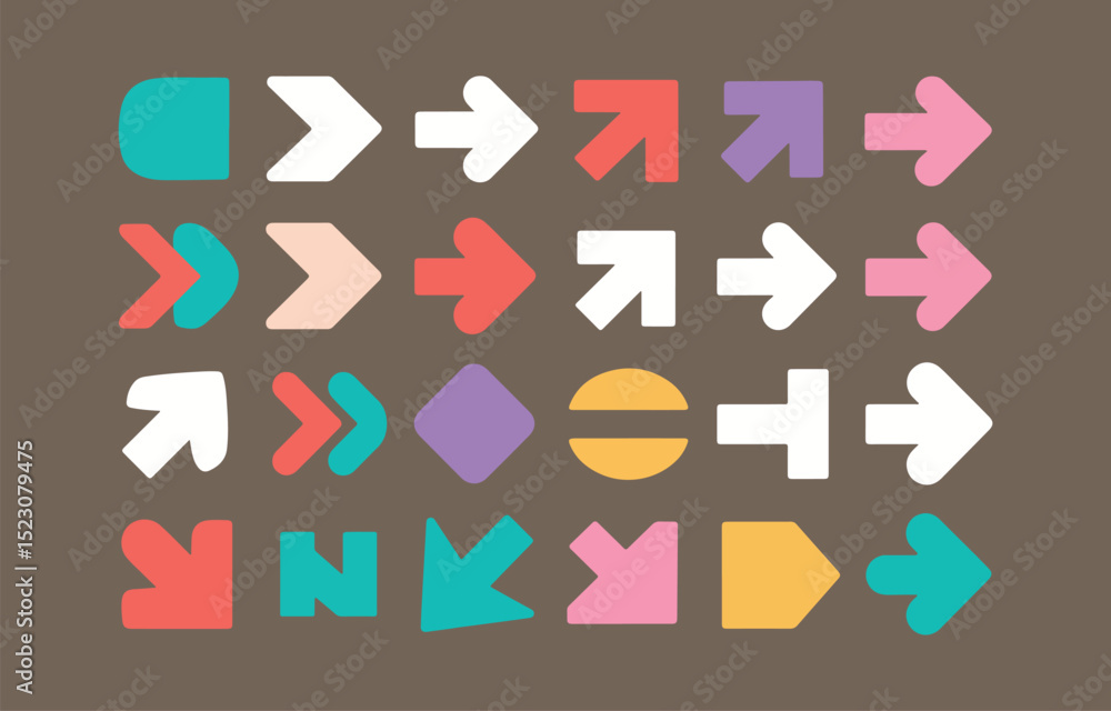 Poster colorful geometric arrows in a pattern design grid pattern various colorful arrows different directi