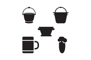 Utility Buckets and Drink Containers Silhouette Icons General Use Vector