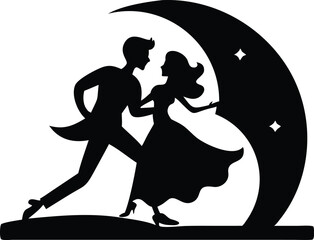 Romantic Couple Dancing Silhouette &ndash; Moonlight Love Vector Art