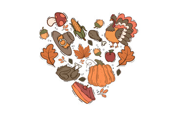 Thanksgiving Heart Shape Fall Elements Illustration Cute Fall Leaves and Pumpkin  Autumn graphic
