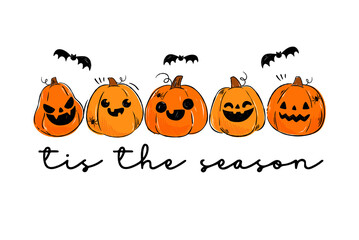 Cute Halloween Pumpkins with Bats - Tis the Season Text Design