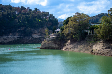 Obraz premium Guadalhorce reservoirs are group of six reservoirs on the middle course of the Guadalhorce River and two of its largest tributaries in Andalusia, Spain