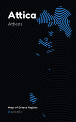 Spiral Line Pattern Map of Attica Region with Athens as the Capital