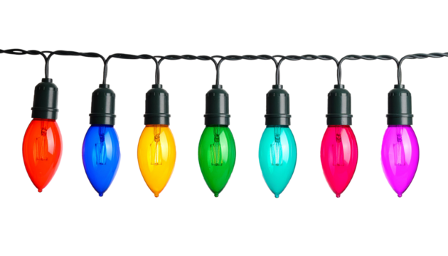 Bunte Lichterkette isoliert auf weißen Hintergrund