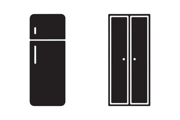 Refrigerator and Wardrobe Silhouette Icons Home Appliance Vector