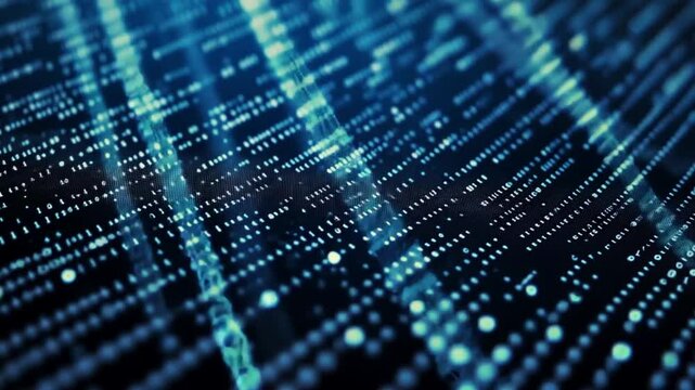 Abstract Digital Data Stream: Blue Binary Code Visualization