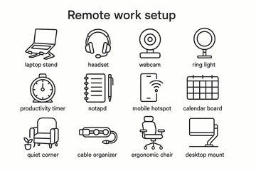Essential remote work setup: laptop stand, headset, webcam, ring light, more