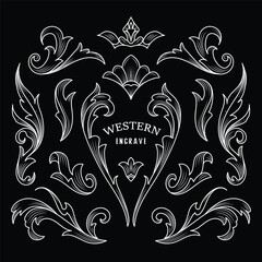 Vintage western hand drawn elements illustration