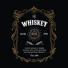 whiskey label antique border western frame vintage vector illustration