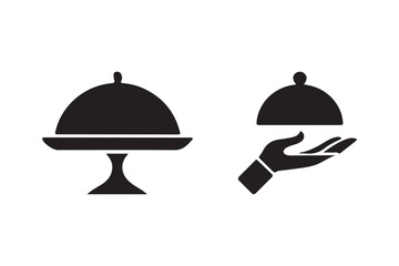 Service Platter and Hand Holding Cloche Silhouette Icons Food Delivery Vector